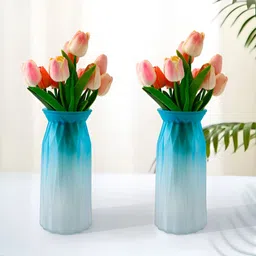 Gleevers Blue 2 Pieces Textured Glass Flower Vases-6