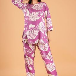 NEYSA Leaf Printed Pure Cotton Tunic With Trouser Co-Ords-image-28