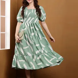 ENTRY LEVEL Floral Print Puff Sleeve Crepe A-Line Midi Dress-image-90