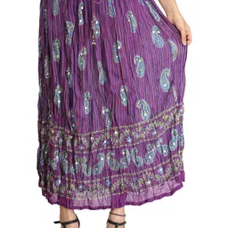 Exotic India Crinkled Striped Long Skirt With Printed Paisleys & Sequins-image-75