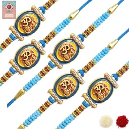 MEIRA JEWELLERY Set Of 5 Beaded OM Rakhi Comes with Roli Chawal & Greeting Card-7