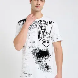 EDRIO White Regular Fit Graphic Print Crew T-shirt-picture-31