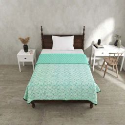 JaipurFabric Green Mulmul Cotton 180 TC Geometricity Reversible Single Bed Dohar-46