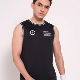 Ajile By Pantaloons Black Cotton Slim Fit Gym Vest-image-48