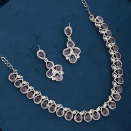 Aatmana AD-Studded Jewellery Purple Necklace & Earring Set-image-92