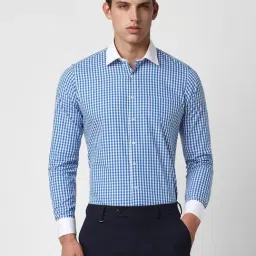 Van Heusen Blue Cotton Slim Fit Checks Shirts-picture-8