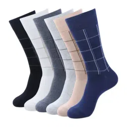 BALENZIA Cotton Checkered Calf Length Socks (Pack Of 6)-29