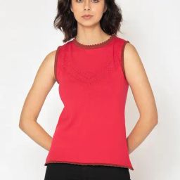 SHAYE Red Self Design Sweater-image-0
