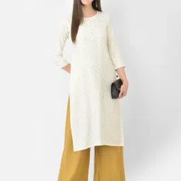 Span White Printed Straight Kurta-image-42