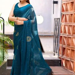 Satrani Blue Bandhani Print Saree With Unstitched Blouse-image-45