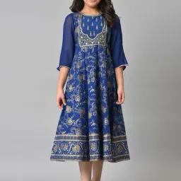 Aurelia Kids Blue Cotton Embroidered Dress-image-73
