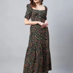 StyleStone Black Floral Print Maxi Dress-image-66