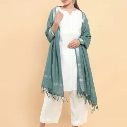 Soch Green Cotton Plain Dupatta-19