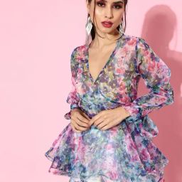 Cation Blue Floral Print Top-image-86