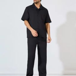 Styli Black Relaxed Fit Solid Co-Ords-image-31