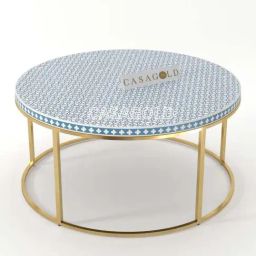 Casagold Georgia Inlay Geometric Floral Teal Blue Coffee Table with Metal Stand-32