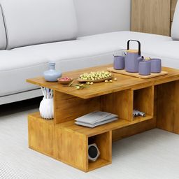 HEXA RED Brown Textured Wooden Rectangle Coffee Table-12