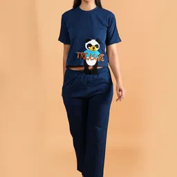 Dreambe Printed Round Neck Crop Top With Trousers Co-Ords-picture-3
