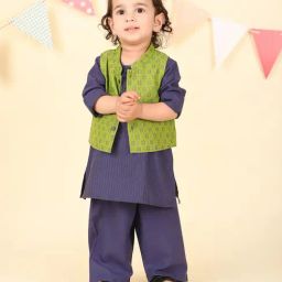 Fabindia Infant Boys Green Cotton Kurta 3Pc Set-image-22