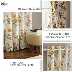 Urban Space Yellow Polyester Printed Window Curtain with Eyelets & Tieback - Set of 2 (5 ft) image 5