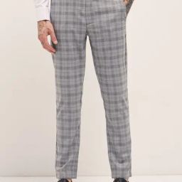 The Bear House Grey Slim Fit Checks Trousers-image-55