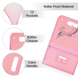 POLEN Vertical Fullscape Expanding File Folder With 13 Chain Pocket Polypropylene Pink image 4