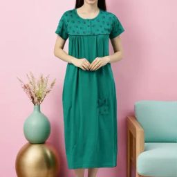 Kryptic Green Printed Pure Cotton Maxi Night Dress-image-15