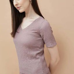 Code By Lifestyle Purple Regular Fit Self Pattern Top-picture-6