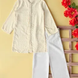 Bella Moda Boys White Embroidery Kurta & Pajamas Set-picture-36
