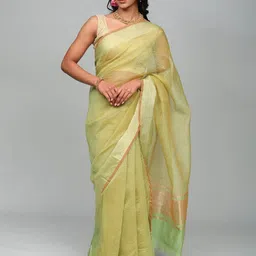 Exotic India Striped Zari Art Silk Banarasi Saree-picture-51
