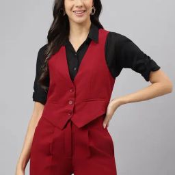 Latin Quarters Red Regular Fit Waistcoat-image-76