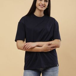 Mast & Harbour Round Neck Drop Shoulder Sleeves Oversized Pure Cotton T-shirt-image-27
