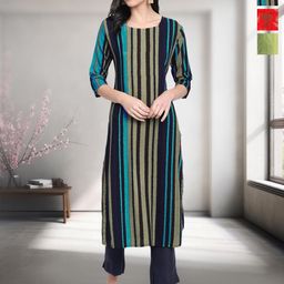 HERE&NOW Selection Of 3 Ethnic Motifs Printed Round Neck Straight Kurta-image-45