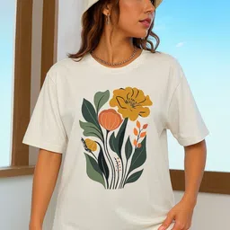 SZN Women Floral Printed Round Neck Cotton Oversized T-shirt-image-83