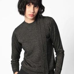 RAREISM Black Acrylic Solid Long Sleeves Sweater-40