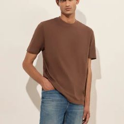 WES Casuals by Westside Brown Solid Slim-FitCotton T-Shirt-image-94