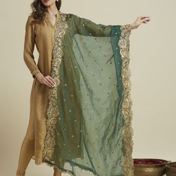 Dupatta Bazaar Floral Embroidered Sequinned Organza Dupatta-image-23