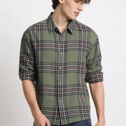 The Bear House Green Cotton Relaxed Fit Checks Shirt-picture-34