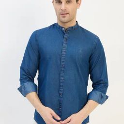 Duke Blue Blended Slim Fit Solid Shirt-image-92