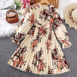 Bolly Lounge Girls Beige & Brown Floral Full Sleeves Dress-image-51