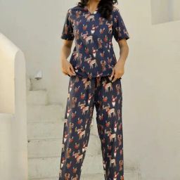 SAY Navy Blue Printed Pyjamas Set-image-53