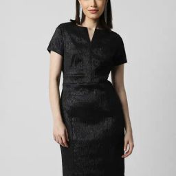 Van Heusen Black Textured A Line Dress-image-40
