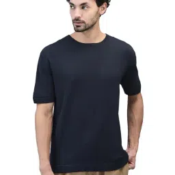 Woods Navy Cotton Regular fit Solid T-Shirt-picture-49