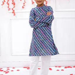 KID1 Boys Leheriya Printed Mandarin Collar Straight Pure Cotton Kurta With Pyjamas-image-80