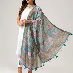 Kaizen TEXO FAB Ethnic Motifs Printed Linen Zari Dupatta image 3