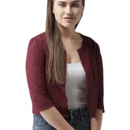 Style Quotient Women Magenta Self Design Floral lace Regular Open Front Shrug-67
