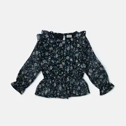 Gini and Jony Girls Navy Blue Floral Print Net Cinched Waist Top-picture-32