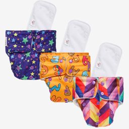 Mylo Baby Freesize Adjustable Cloth Diapers with 3 Free Insert Oeko Tex Certified Pack of 3 Rainbow ABC Print Twinkle - Multicolour-9