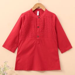 Babyhug Full Sleeves Pintucked Cotton Kurta Solid- Red-image-99