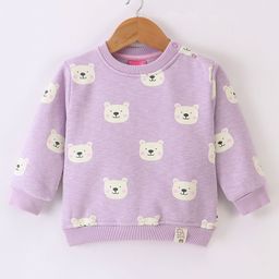 Little Kangaroos Fleece Full Sleeves Sweatshirt With Teddy Print - Purple-image-90